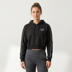 Sweat-shirt à capuche court noir pour femme, manches longues, imprimé lettres, cordon de serrage, décontracté, automne, sexy - Product Image 4