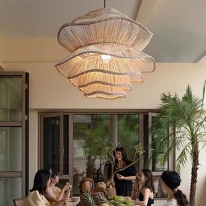 โคมไฟแขวนหวายทรงกลม E27 แหล่งกำเนิดแสง LED สำหรับห้องนั่งเล่นและห้องรับประทานอาหารโรงแรมที่พักอาศัยอุปกรณ์ให้แสงสว่าง - Product Image 1