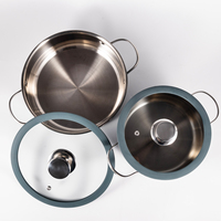 Lot de 6 ustensiles de cuisine à induction en acier inoxydable Pots bleus avec marques de niveau d'eau comprenant un bouillon de soupe Marmites de cuisine à usage domestique