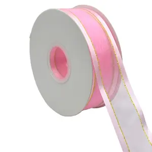 Fabrikgroßhandel individuelles 38mm Satinrand Organza Band mit Silber/Goldfaden gewebter Stoff Haarschlägen Hochzeitsdekoration