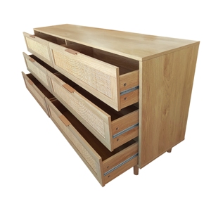 <b>6</b> <b>Drawer</b> Rattan Storage Cabinet Natural Wood 59.06 In For Bedroom Living Room - Product Image 6
