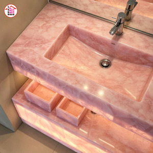 Mobile Bagno in Onice Rosa Personalizzato <span class=keywords><strong>con</strong></span> Retroilluminazione <span class=keywords><strong>LED</strong></span>, Lavabo in Pietra Naturale, Top Lusso in Pietra Naturale - Product Image 5