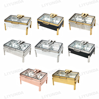 Ensemble de réchauds à buffet rectangulaires personnalisés en acier inoxydable 304 avec couvercle en verre pour réchauffer les aliments, restauration