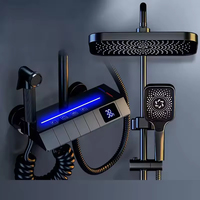 Ensemble de douche de luxe moderne avec pommeau de pluie, douchette à main, robinet de baignoire quatre fonctions en laiton et céramique pour appartement, hôtel, villa, à jet doux