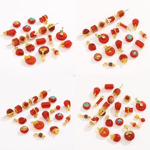 Nantong Chinese Style <b>Red</b> Agate Spacer Beads Copper Plated Gold DIY Jewelry Accessories <b>Bracelet</b> Necklace Charms - Product Image 3