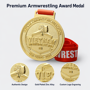 Medaglia Personalizzata per Braccio <span class=keywords><strong>di</strong></span> Ferro, Rotonda in Lega <span class=keywords><strong>di</strong></span> Zinco, Premio Placcato Oro per Tornei Sportivi, Souvenir per Finitori dell'<span class=keywords><strong>Associazione</strong></span> Vietnamita, OEM - Product Image 2