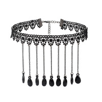 Accessoires transfrontaliers Halloween Collier ras-du-cou en cuivre à pampilles multicouches en dentelle, style Gothic Lolita Vintage, avec chaîne en bambou