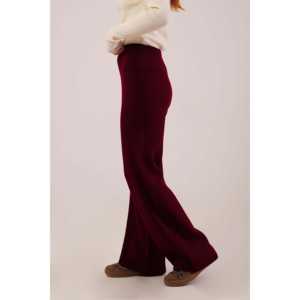 Pantalones de Punto de Cintura Alta para Mujer al por Mayor, Cintura Acanalada, Piernas Anchas, Transpirables, con Estampado Floral, Color Borgoña - Product Image 1