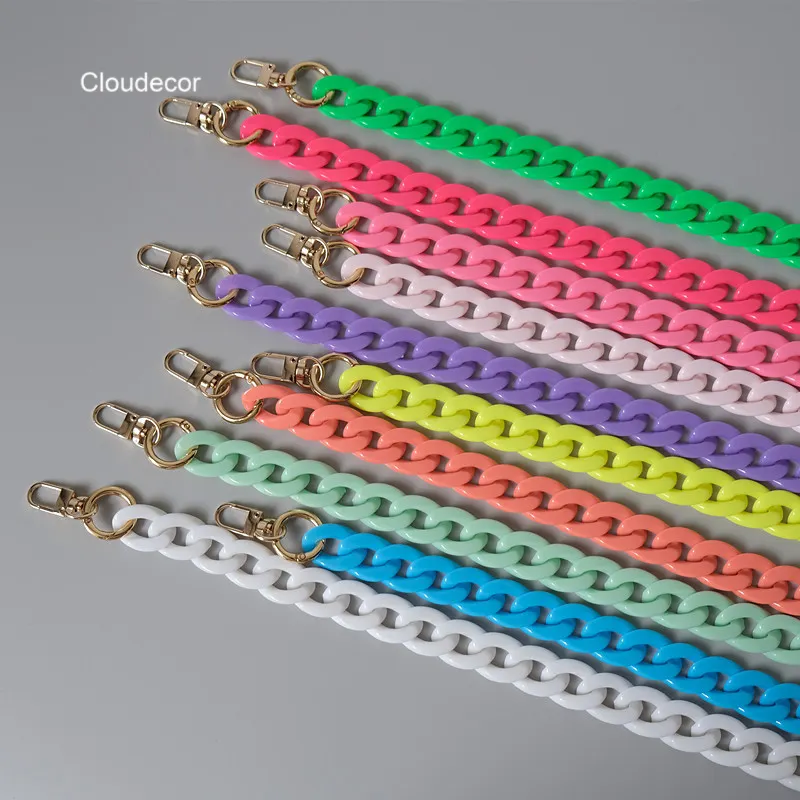 Light Candy Color Acrylic Cuban Curb Chain For Mobile Phone Bag Decoration Replacement Chain DIY Cross Body Phone Necklace