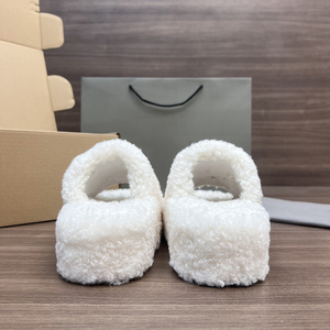 2026 Trending Famous Designers Women Platform Slippers Furry <b>Slide</b> with Embroidery Top Quality Warm Shoes - Product Image 4