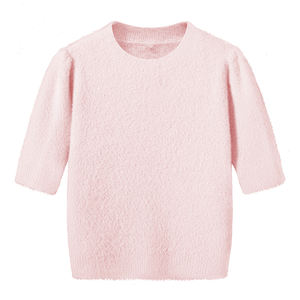 Jersey de manga corta con cuello redondo informal suelto de moda personalizado para suéter de punto de lana de verano para mujer - Product Image 1