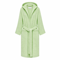 Peignoir en tissu éponge de coton avec capuche, vert clair, moelleux, pour femme, style enveloppant, pour le quotidien et le matin, commande en gros