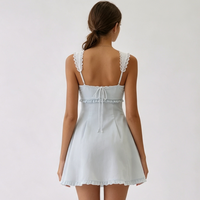 Robe courte bleu clair à volants pour femme, col carré, bretelles à nouer, jupe trapèze, tenue sexy pour soirée d'été ou club
