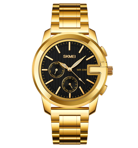 Reloj de pulsera analógico de banda de acero inoxidable de lujo para Hombres estilo de negocios SKMEI <span class=keywords><strong>1962</strong></span> relojes de oro impermeables 3ATM - Product Image 1