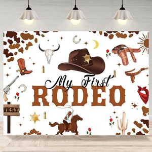 Toile de fond photographique personnalisable avec imprimé vache marron « Mon premier <span class=keywords><strong>Rodeo</strong></span> », bannière de fête western cowboy - Product Image 2