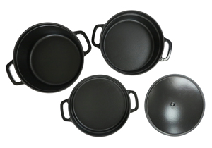 Ensemble de cuisson multifonctionnel 3-<span class=keywords><strong>en</strong></span>-1 <span class=keywords><strong>en</strong></span> <span class=keywords><strong>fonte</strong></span> émaillée avec couvercle-poêle, compatible induction, gaz et four - Product Image 2