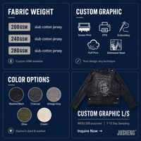 T-shirt haut de gamme personnalisé à manches longues double couche, finition vintage vieillie, impression DTG directe, coton lourd 100% tricoté