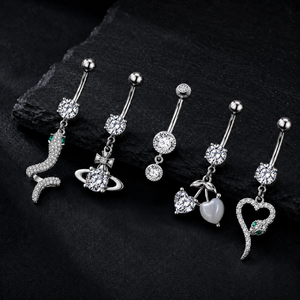 CRYSPURE Anelli per <span class=keywords><strong>Ombelico</strong></span> in Acciaio Inossidabile 316L a Forma di Serpente 14g con Zirconi AAA Pendenti, <span class=keywords><strong>Piercing</strong></span> all'<span class=keywords><strong>Ombelico</strong></span> Dorato Sexy alla Moda per Donna, Gioielli per il Corpo - Product Image 3