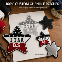 Patch en chenille étoilé brodé sur mesure pour vestes universitaires, chapeaux, sacs, streetwear, marques de vêtements, vente en gros