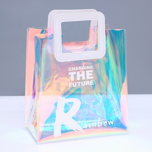 Factory Customize Good Quality Fashion Waterproof Hologram Laser PVC Plastic Tote Bag Clear PVC Cosmetic Bag with Custom Logo