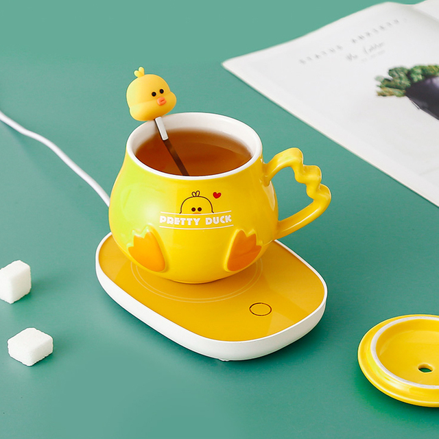 2025 New Gadget Smart Winter Constant Temperature Cup Little Yellow Duck Mug Warmer Electric Auto Heating Ceramic Coffee Cups
