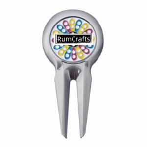 Herramienta de Divot de golf de metal duradero plateado con marcadores de bola y opción de logotipo personalizado de diseño de horquilla conveniente - Product Image 2