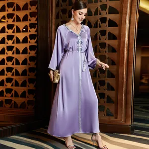 Latest Design High Quality Polyester Fabric American Turkey Dubai Women Casual Solid Color Abaya Kaftan Style Islamic Dresses