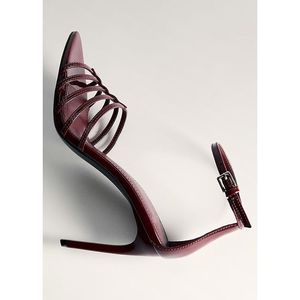 Chaussures-Femm Talon Women's Burgundy Pointed <b>Toe</b> Stiletto Heels Strappy Ankle Buckle Sandals - Product Image 4