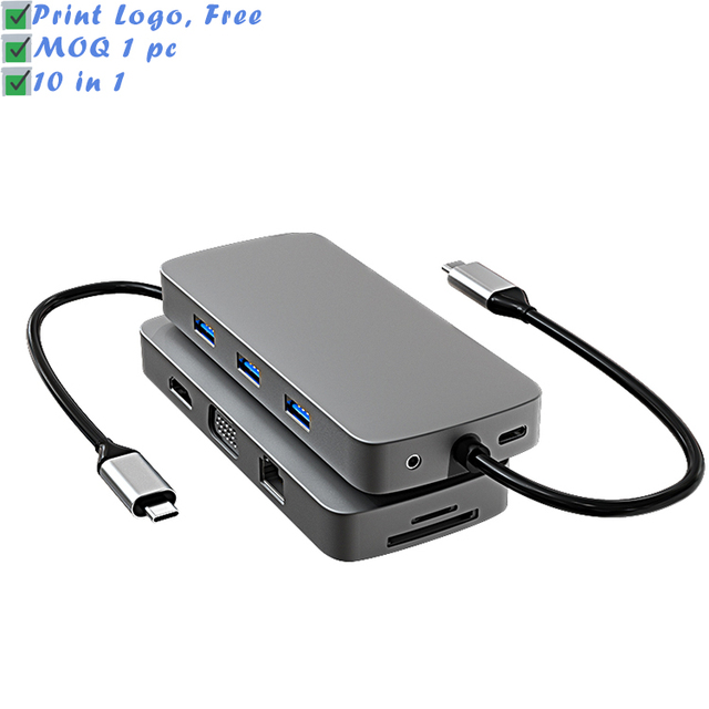10 in 1 Dock Station USB C Digital AV Multiport HDMI 4K Adapter SD TF Card Reader USB C Hub for Macbook and Other Type C Devices