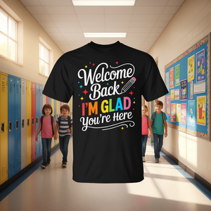 Camiseta de bienvenida de regreso, me alegra que estés aquí, camiseta para el primer día de clases - Product Image 3