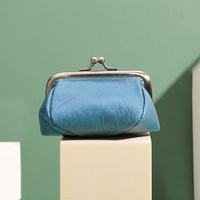 Portefeuille compact rétro à clip pour filles 2025, en cuir véritable, sac de rangement multifonctionnel