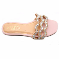 Sandales plates de haute qualité pour femmes romaines d'été en gros de mode, sandales à motifs de diamants brillants, chaussures de plein air décontractées