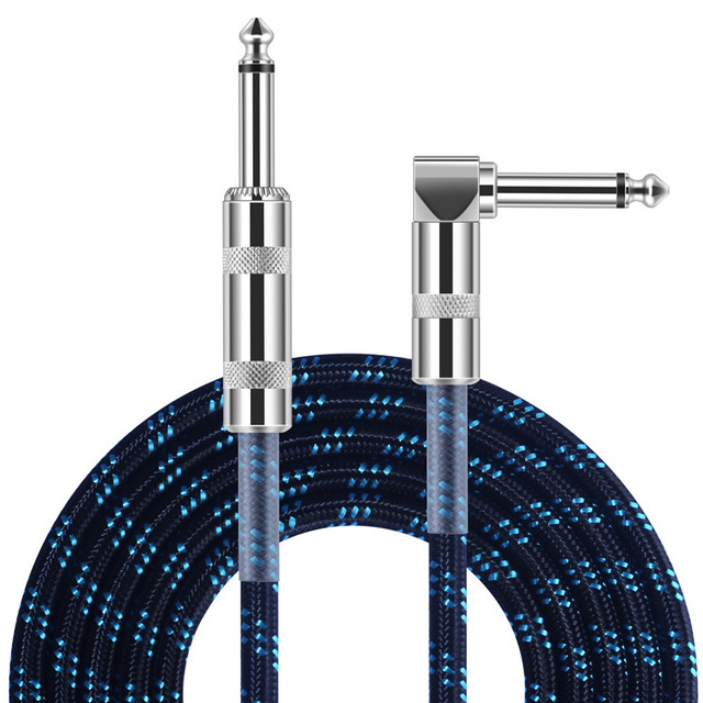 Factory OEM Professional Braided Guitar Cable Instrument TS to Right-Angled 1/4 Inch Cable High Quality for Electric Guitar