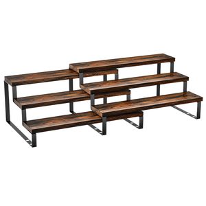Iron And Wood Combination Shelving <b>Unit</b> 6 Tier Brown Standing Type Durable <b>Storage</b> Rack <b>For</b> <b>Kitchen</b> Cosmetic Display - Product Image 1