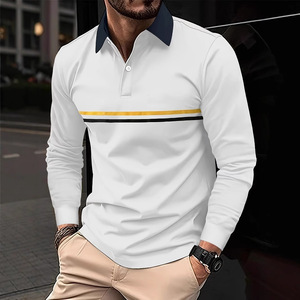 <span class=keywords><strong>Polo</strong></span> homme personnalisable avec col contrastant et rayures sur la poitrine, coupe ajustée, haut décontracté chic pour affaires, vente en gros - Product Image 5