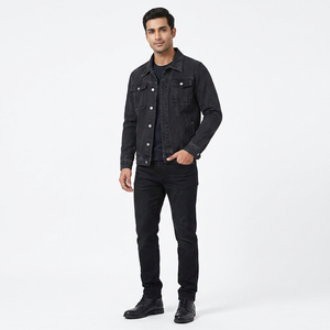 Durable 100% Cotton <b>Men</b> <b>Denim</b> <b>Jacket</b> Hot Selling Vintage Style Hooded Stand Collar Front Logo Fully Customized - Product Image 1