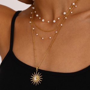 Collar de Moda Personalizado con Cadena de Eslabones Unisex Chapada en Oro de 18k y Colgante de Girasol Cepillado en Acero Inoxidable, Estilo Vintage - Product Image 5