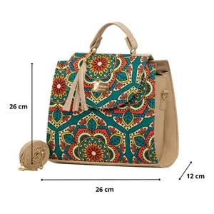 Sac de shopping en jute beige Fana Emilia, grand format, motif géométrique, fermeture à fermoir, poignée longue, style élégant, pour femmes adultes - Product Image 4
