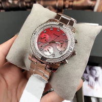 Jam Tangan Wanita Grosir Guesst Gold Chronograph Kristal Bezel Dial Berkilau Bahan Stainless Steel Tahan Air Quartz