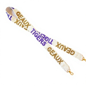 GEAUX TIGERS Webbing <b>Strap</b> Fashionable Purple Gold Text Design Bag Accessory - Product Image 1