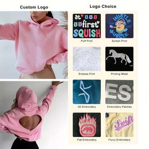 OEM vente en gros logo personnalisé sexy pull dos nu polaire de haute qualité nouveau pull épais surdimensionné évider sweat à capuche court pour femmes - Product Image 3