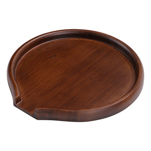 Plateau à thé rond en bambou, couleur noyer naturel, plateau multifonctionnel pour la présentation de gâteaux de thé Pu'er, pour la dégustation et le service du thé - Product Image 5