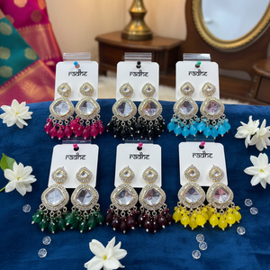 Pendientes colgantes de piedra Kundan chapados en oro con cuentas Joyería colgante fina elegante - Product Image 3