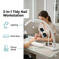 Nouvelle lampe de bureau pour ongles, lumière LED demi-lune avec 3 supports pour téléphone, repose-main, lumière de manucure à intensité réglable pour technicien en ongles, salon