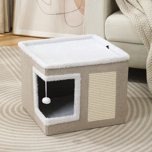 Maisons et condos pliables pour chats avec boule moelleuse et coussin à gratter Lit pour chat couvert pliable pour plusieurs petits animaux de compagnie - Product Image 3