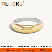 LUCKYJIU Bagues Dôme Ondulées Personnalisées en Acier Inoxydable Plaqué Or 18K, OEM ODM, Étanche, Fournisseur d'Usine de Bijoux en Gros pour Marques