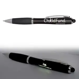 Stylo caneta promocional logotipo enhraved laser personalizado led light up canetas com caneta stylus com logotipo de luz personalizado