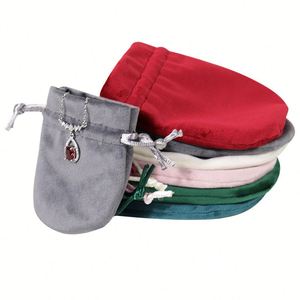 Sac d'emballage pour bijoux épaissi, pochette en velours à cordon, sac de rangement en velours demi-rond, sac en velours anti-poussière pour bijoux - Product Image 2