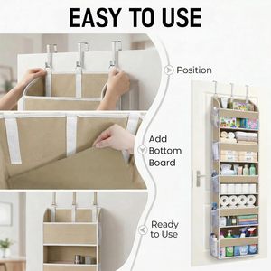 Over The Door Organizer 5 Shelf Hanging <b>Storage</b> With Toiletry Bag Beige For Bedroom Bathroom Nursery - Product Image 3