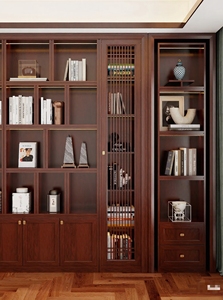 Tủ sách Trung Quốc hiện đại tinh tế với các điểm nhấn bằng gỗ vàng tiết kiệm không gian thiết kế đa chức năng cho phòng khách sử dụng văn phòng tại nhà - Product Image 5